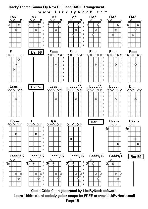 Chord Grids Chart of chord melody fingerstyle guitar song-Rocky Theme-Gonna Fly Now-Bill Conti-BASIC Arrangement,generated by LickByNeck software.